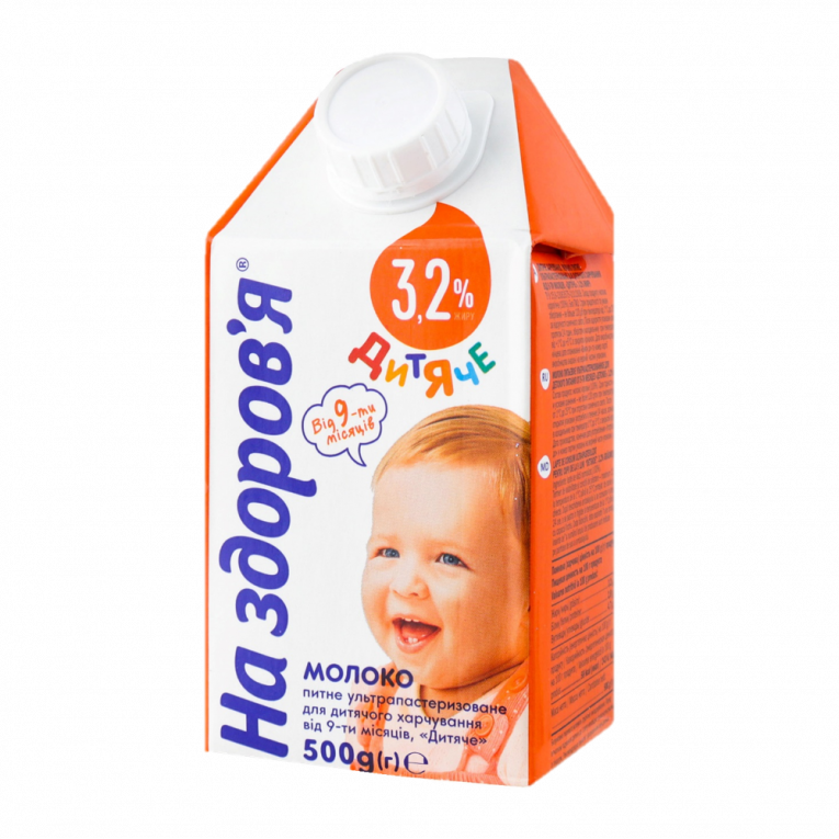 Молоко коров'яче НА ЗДОРОВ'Я, ультрапастеризоване, 3,2%, 500г